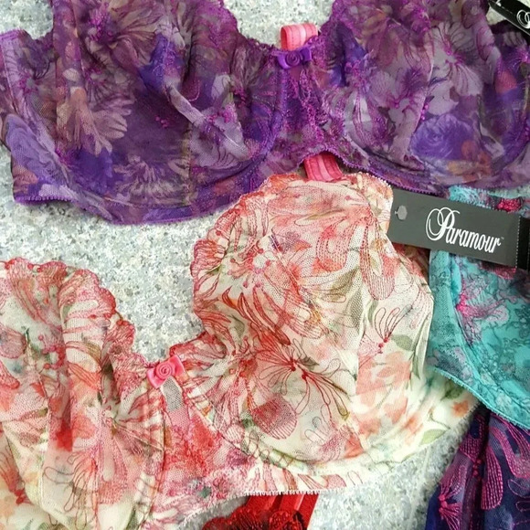 38C Paramour 115009 Ellie Demi Unlined Sheer Lace Underwire Bra Purple NWT - Picture 6 of 11